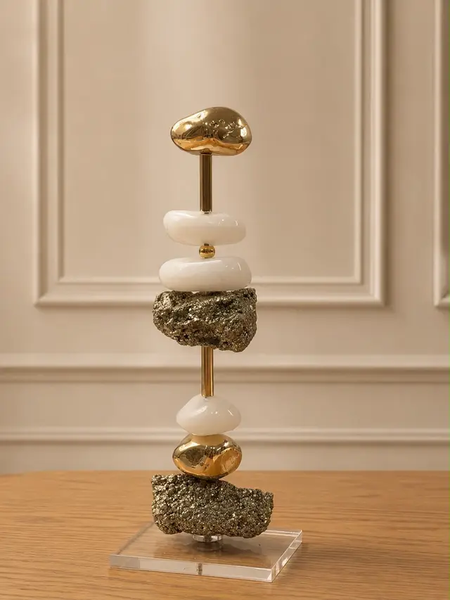 Escultura Pirita & Quartzo Branco