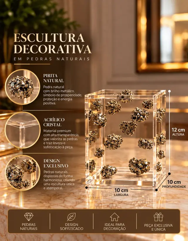 Cubo Acrílico com Pirita